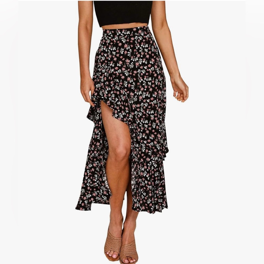 Floral Black Maxi Skirt